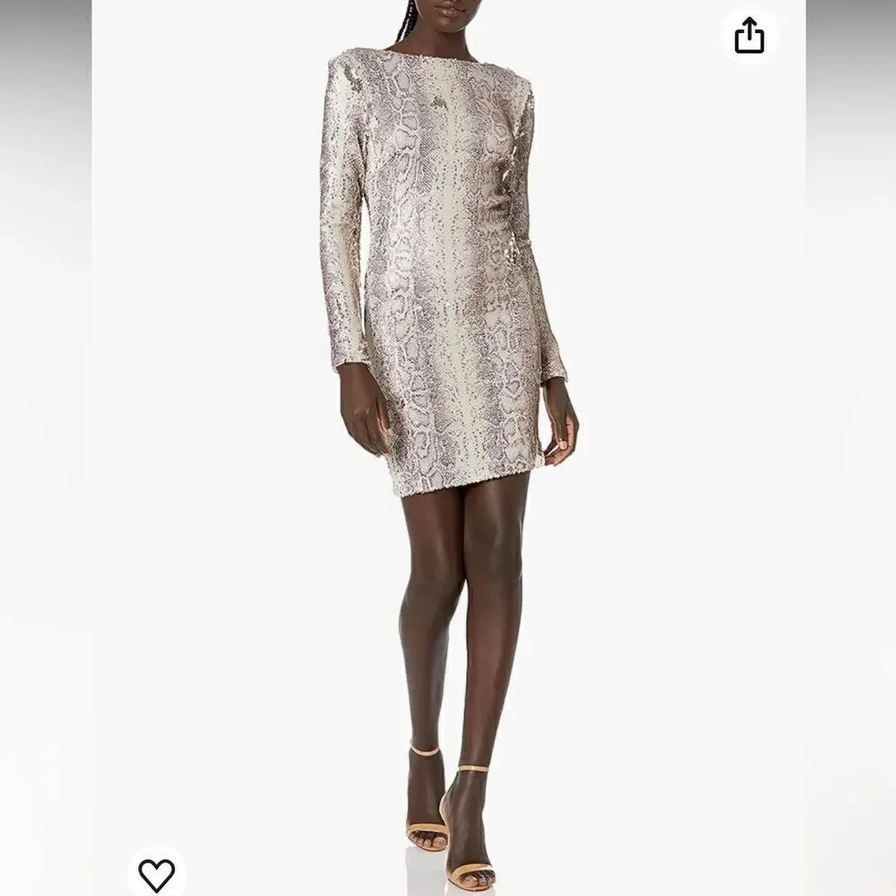 Dress The Population Long Sleeve Sequin Stretch Dress in Python, Size Large, NWT
